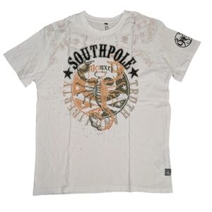 Southpole White Short Sleeve Tee with Orange and Black Scorpion Graphic